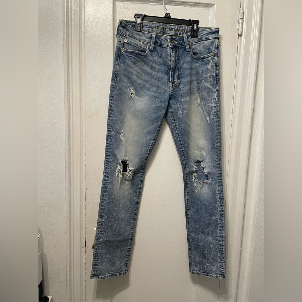 American Eagle Outfitters Blue Skinny Jeans Distressed pre-loved - Picture 1 of 5